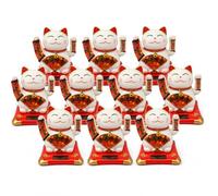 Home Harbour Solar Powered Waving Lucky Cat, Maneki Neko, Pack of 10