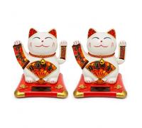 Home Harbour Solar Powered Waving Lucky Cat, Maneki Neko, Pack of 2