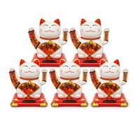 Home Harbour Solar Powered Waving Lucky Cat, Maneki Neko, Pack of 5