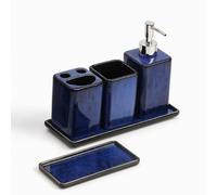 Home Harbour Zen Essence Blue Collection 5 Piece Blue Bathroom Accessories Set Soap Dispenser Toothbrush Holder Tumbler