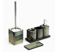 Home Harbour Zen Essence Collection | 6-Piece Green Bathroom Accessories Set | Soap Dispenser, Toothbrush Holder, Tumbler, Vanity Tray, Multipurpose Holder, & Toilet Brush Holder (Set of 6 Green)