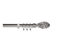 Home Harmony® Acorn Geo Finial Telescopic Extendable Curtain Pole set In Black or Silver and Matching Holdbacks Available (Silver, 120-210 cm)