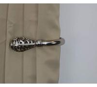 Home Harmony® Acorn Geo Finial Telescopic Extendable Curtain Pole set In Black or Silver and Matching Holdbacks Available (Silver, Holdback Pair)