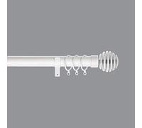 Home Harmony® All White Telescopic Extendable Curtain Pole Rod set Collection and Matching Holdbacks Available (Metal Sliced, 120-210 cm)
