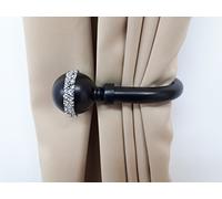 Home Harmony® Bling Ball Finial Telescopic Extendable Curtain Pole set In Black or Silver and Matching Holdbacks Available (Black, Pair Of Holdbacks)