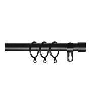Home Harmony® Caprice Diamante 16-19mm Telescopic Extendable Metal Curtain Pole Set, Brushed Silver Black White (Cap Black, 180-320 cms)