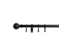 Home Harmony® Caprice Diamante 16-19mm Telescopic Extendable Metal Curtain Pole Set, Brushed Silver Black White (Plain Black, 120-210 cms)