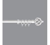 Home Harmony® Clarissa cage 16-19mm Telescopic Extendable Metal Curtain Pole Set, Brushed Silver Black White (Silver, 180-320 cms) (White, 180-320 cms)