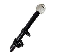 Home Harmony® Crystal Ball Finial Telescopic Extendable Curtain Pole set In Black or Silver and Matching Holdbacks Available (Black, 180-340 cm)