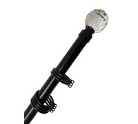 Home Harmony® Crystal Ball Finial Telescopic Extendable Curtain Pole set In Black or Silver and Matching Holdbacks Available (Black, 120-210 cm)