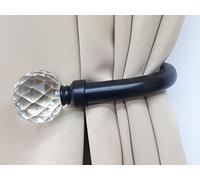 Home Harmony® Crystal Ball Finial Telescopic Extendable Curtain Pole set In Black or Silver and Matching Holdbacks Available (Black, Pair Of Holdbacks)