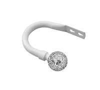 Home Harmony® Cut Glass Ball Finial Telescopic Extendable Curtain Pole set In Black or Silver and Matching Holdbacks Available (White, Pair Of Holdbacks)