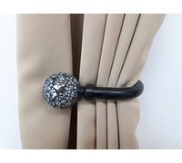 Home Harmony Decorative Curtain Holdbacks Wall Mounted Curtain Tie Backs Pack of 2 Availablie in Black or Silver (Black, Cut Glass)