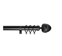 Home Harmony® Fluted Acorn Finial Telescopic Extendable Curtain Pole set In Black or Silver and Matching Holdbacks Available (black, 180-320 cm)