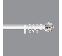 Home Harmony® Fluted Crystal Ball Finial Telescopic Extendable Curtain Pole set In Black Silver White and Matching Holdbacks Available (White, 180-320 cm)