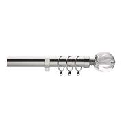 Home Harmony® Fluted Crystal Ball Finial Telescopic Extendable Curtain Pole set In Black Silver White and Matching Holdbacks Available (Silver, 180-320 cm)