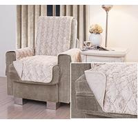 Home Harmony Luxury Super Soft Plush Fur Quilted Water Resistant non Slip Furniture Sofa Arm Chair Protector Throw (Beige, Arm Chair)