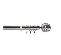 Home Harmony® Sphere Geo Finial Telescopic Extendable Curtain Pole set In Black Silver White and Matching Holdbacks Available (Silver, 180-320 cm)