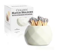 Home Haven Classic White Ceramic Match Holder with Striker Pads - Decorative Matches in a Jar - Bathroom Matches Holder