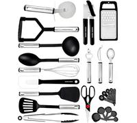 Home Hero Silicone Spatula Set with Ergonomic Handles - Stainless Steel High Heat Resistant Solid & Slotted Turner, BPA Free Non Stick Kitchen Utensils Set - Rubber Spatula (25 Pcs - Black)