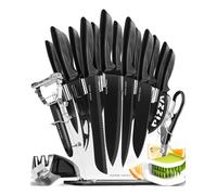 Home Hero Ultra-Sharp Stainless Steel Kitchen Knife Set - Chef Knives Set (17 pcs Set - Black with Knife Block)