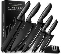 Home Hero Ultra-Sharp Stainless Steel Kitchen Knife Set - Chef Knives Set (5 Knives, 5 Sheath, Sharpener - Black)