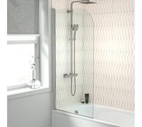 Home Hinged 700 x 1400mm Bathtub Screen, 5mm Tempered Glass - Aluminium