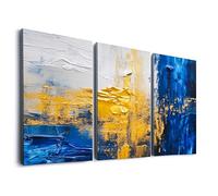 Home & Honor: Abstract Blue and Gold Canvas Wall Art Modern Grey Marble Texture 3 Piece Set for Living Room Bedroom Office