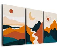 Home & Honor Mountain Canvas Boho Wall Art Nature Abstract Wall Decor Modern Mid Century Landscape Artwork Sun And Moon Prints Pictures for Office Living Room Bedroom Set of 3 Pieces - 12'' x 16''