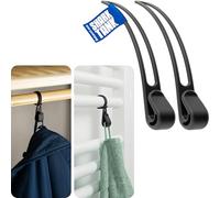 Home Hook Bathroom Radiator Hooks for Hanging & Tea Towel Holder Kitchen (Pack of 2) - The Coat Hooks for Rail Holds 10 kg, Practical Household Helpers and Garden Gadgets, Small S Hooks, Black