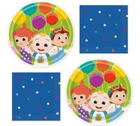 HOME & HOOPLA Cocomelon Party Supplies - Cocomelon Theme Birthday Party Round Paper Dessert Plates and Lunch Napkins (16 Plates and Napkins)