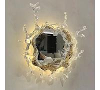 Home Hotting Gold Art Deco Wall Mounted Lighted Rectangular Frameless Mirror, 82CM x 33CM, Dimmable 3 Color LED, Unique Water Splash Design, Suitable for 14-22㎡, Bedroom, Aisle, Living Room