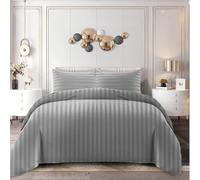 Home In Style 4U KIng Size Duvet Cover Sets Light Grey, Microfiber Satin Stripe Hotel Bedding Set with Pillowcase, Ultra Soft Breathable Reversible Hypoallergenic Quilt Bed Covers