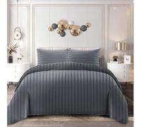 Home In Style 4U Single Duvet Cover Sets Charcoal, Microfiber Satin Stripe Hotel Bedding Set with Pillowcase, Ultra Soft Breathable Reversible Hypoallergenic Quilt Bed Covers