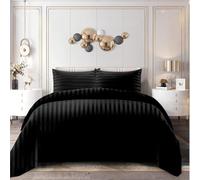 Home In Style 4U Super King Duvet Cover Set Black, Microfiber Satin Stripe Hotel Bedding Set with Pillowcase, Soft Breathable Reversible Hypoallergenic Quilt Bed Covers