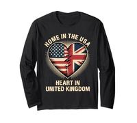 Home in The USA Heart in United Kingdom British Roots USA Long Sleeve T-Shirt