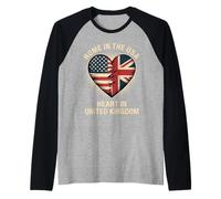 Home in The USA Heart in United Kingdom British Roots USA Raglan Baseball Tee