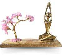 HOME INFINIX Rose Quartz Crystal Tree with Golden Yoga Figurine - Handmade Bonsai Gemstone Tree on Wooden Base for Healing & Positivity, Meditation, Feng Shui, Reiki, Spiritual Home Decor, Zen Gift