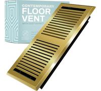 Home Intuition Contemporary Floor Vent Cover 4X12 Inch Floor Register with Mesh Cover Trap Heat and Air Walkable Metal Floor Vent for HVAC Duct, Polished Brass