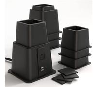Home Intuition Heavy Duty Adjustable Bed Risers Furniture Riser 3, 5 or 8-Inch, 4 Pack (Black W/USB)