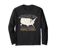 Home is Illinois, map, United States, American, Retro Long Sleeve T-Shirt