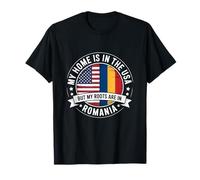 Home Is In The USA My Roots Are In Romania Flag T-Shirt