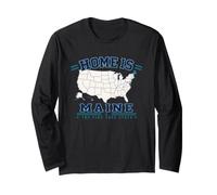 Home is Maine, map, United States, American, Retro Long Sleeve T-Shirt