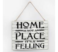 Home Is Not A Place It's A Feeling Hanging Wall Décor Wood Plank Hanging Sign 10x12 Inch Retro Wall Art Wood Plaque with Sayings Home Decor for Living Room Office