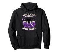 Home Is Where I Hide My Spell Books Black Cat Witchy Reader Pullover Hoodie