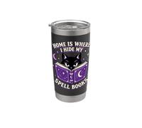 Home is Where I Hide My Spell Books Black Cat Witchy Reader Stainless Steel Insulated Tumbler