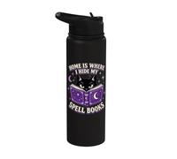 Home is Where I Hide My Spell Books Black Cat Witchy Reader Stainless Steel Insulated Water Bottle