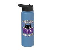 Home is Where I Hide My Spell Books Black Cat Witchy Reader Stainless Steel Insulated Water Bottle