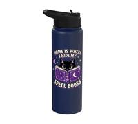 Home is Where I Hide My Spell Books Black Cat Witchy Reader Stainless Steel Insulated Water Bottle