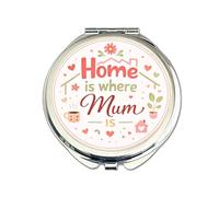 Home Is Where Mum Is Compact Mirror (60mm) | Silver Pocket/Handbag Travel Mirror for Mum | Cute Quote Makeup Touch-Up Mirror Gift Bag Included
